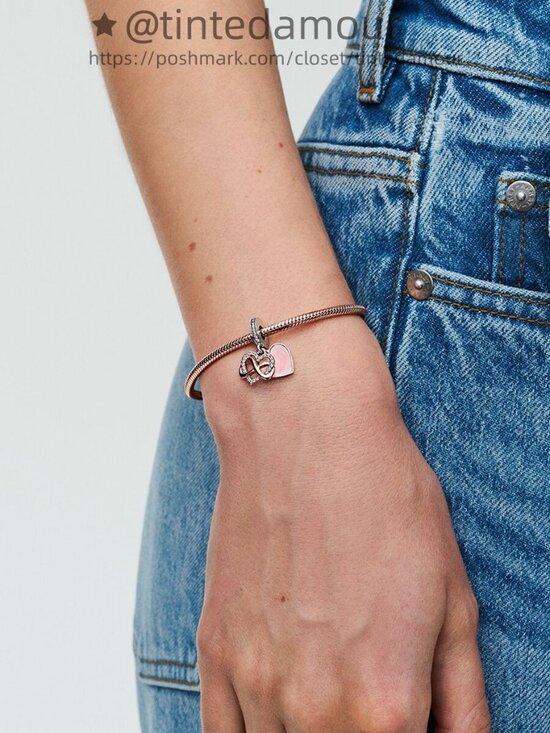 Pandora Sparkling Infinity Heart Dangle Charm|Two-tone - Picture 6 of 7